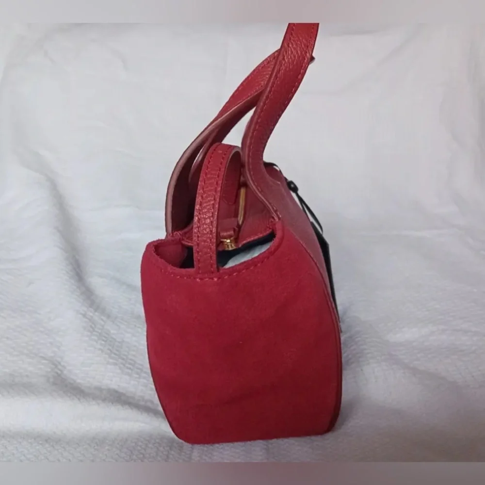DKNY Carnelian Red Leather‎ Suede Satchel Crossbody Bag KZD13S83 New